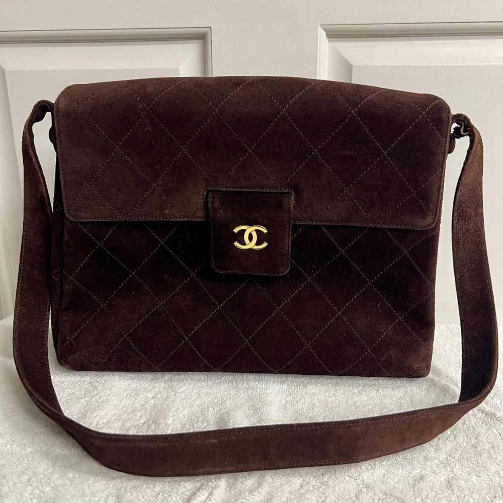 Used Chanel Brown Suede Flap Shoulder Bag